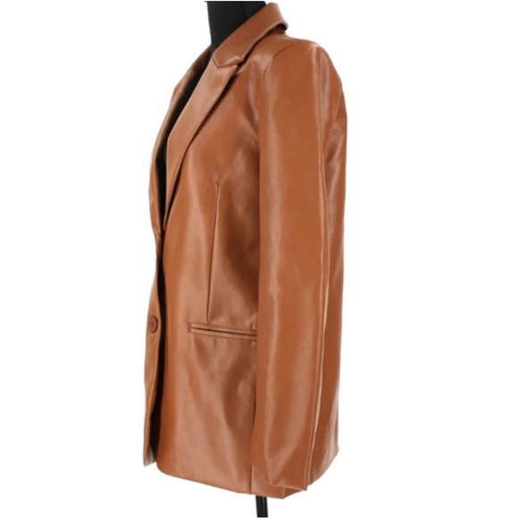 Rebecca Minkoff Women’s Lambskin Blazer Cognac Brown Large NWT Lined Soft Jacket - Picture 2 of 7